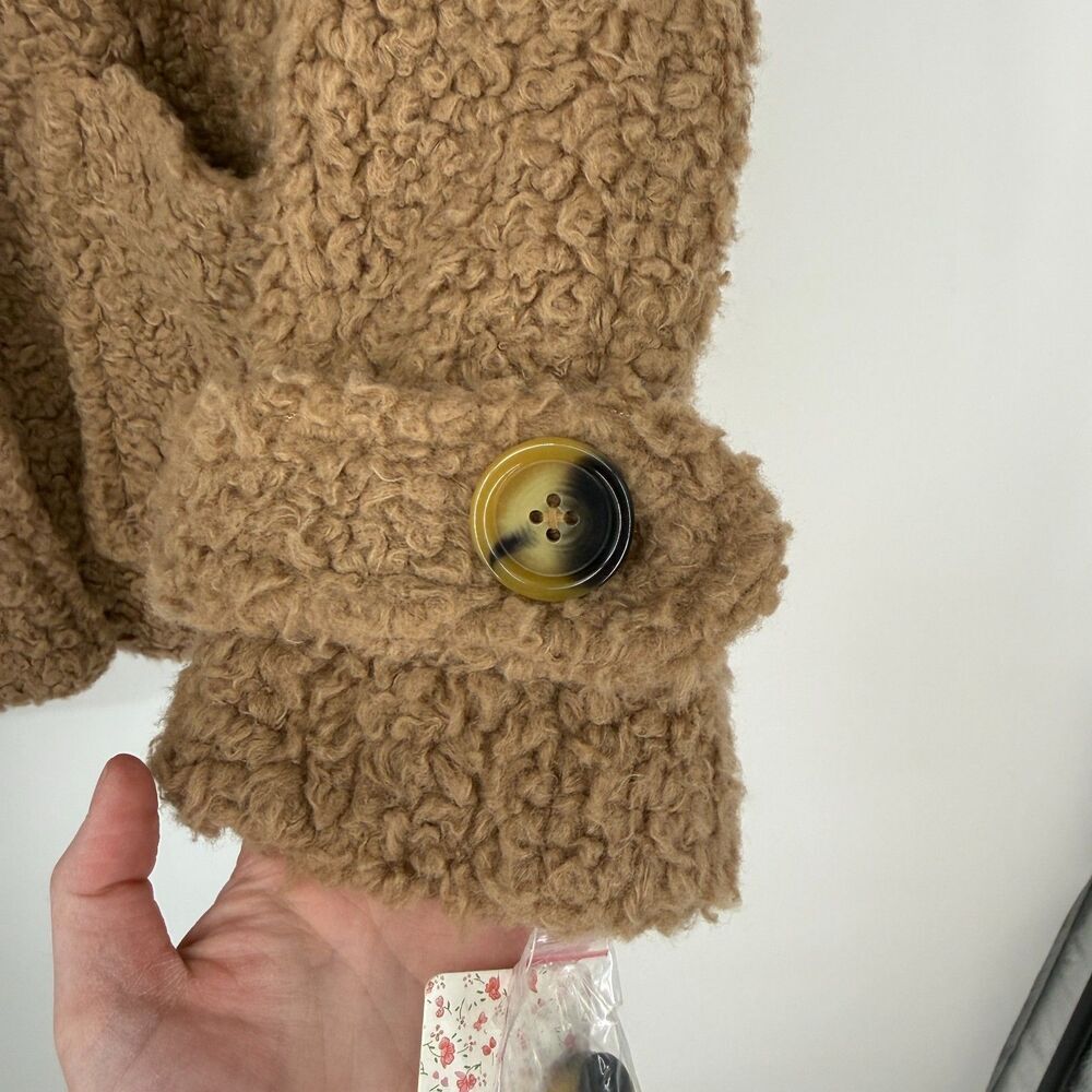 FREE PEOPLE Coat Jacket So Soft Cozy Camel Brown Teddy Sherpa Boho Softgirl Sz L - Picture 7 of 12